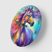Horloge Ronde Cheval multicolore coloré (Angle)
