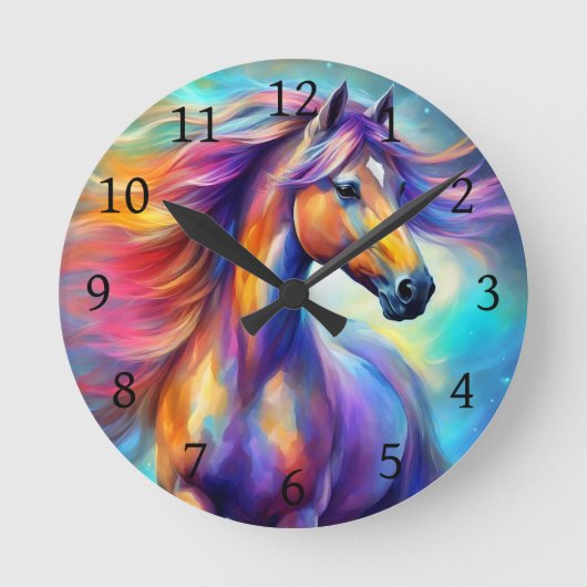 Horloge Ronde Cheval multicolore coloré (Recto)