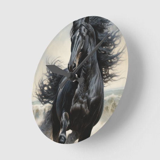 Horloge Ronde cheval noir (Angle)