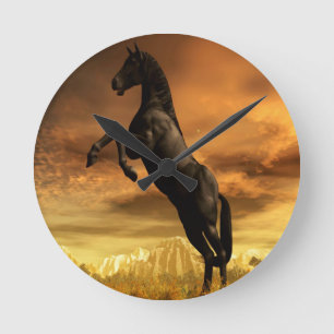 Horloge Ronde Cheval noir animal abstrait