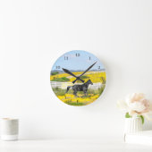Horloge Ronde Cheval Noir courant dans le champ de fleurs (Maison)