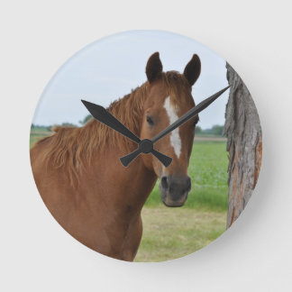 Horloge Ronde Cheval près d'un arbre