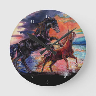 Horloge Ronde Chevaux d'aquarelle sans fin Sky