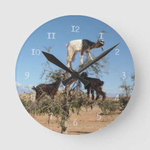 Horloge Ronde Chèvres drôles dans un arbre