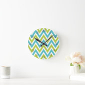 Horloge Ronde Chevron bleu et vert moderne (Maison)