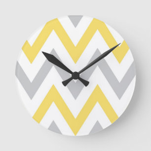 Horloge Ronde Chevron gris et jaune