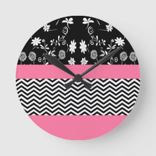 Horloge Ronde chevron rose