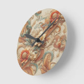 Horloge Ronde Chic, Elegant Crèmes & cuir texture fleur look (Angle)