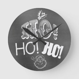 Horloge Ronde Chic festive tableau noir Ho, Ho, Ho Père Noël