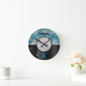 Horloge Ronde Chic girly turquoise aqua parties scintillant feui (Maison)