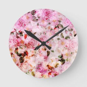 Horloge Ronde Chic Joli Push Pink Rose Floral