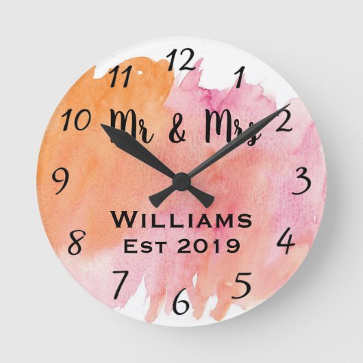 Horloge Ronde Chic minable d'aquarelle florale en pastel moderne (Recto)