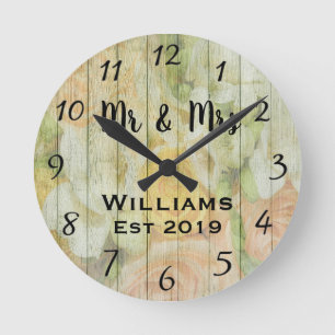 Horloge Ronde Chic minable d'aquarelle florale en pastel vintage