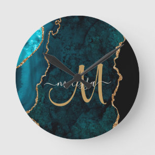 Horloge Ronde Chic Turquoise Gold Parties scintillant Agate Pers