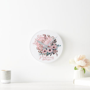 Horloge Ronde Chic Whimsical blanc rose Citrouille Floral