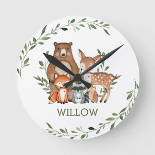Horloge Ronde Chic Whimsical Woodland Animals Bear Fox Owl