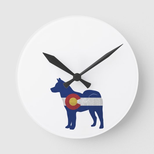 Horloge Ronde Chien Akita race Silhouette Colorado Drapeau (Recto)