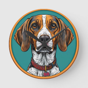 Horloge Ronde Chien avec un Collier dans un Cadre Circulaire