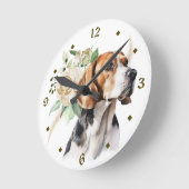 Horloge Ronde Chien Beagle du bouquet de rose blanche (Angle)