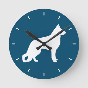 Horloge Ronde Chien berger allemand blanc GSD K9 Silhouette