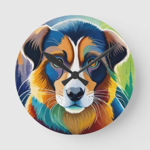 Horloge Ronde Chien coloré visage proche
