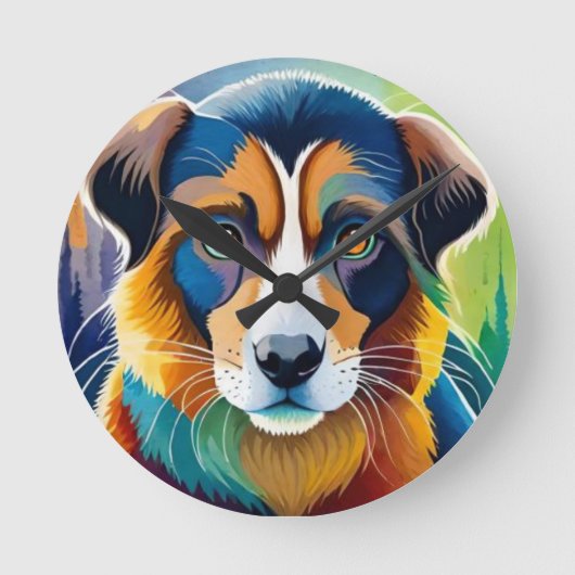 Horloge Ronde Chien coloré visage proche (Recto)