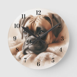 Horloge Ronde Chien de boxe dans un poteau serein