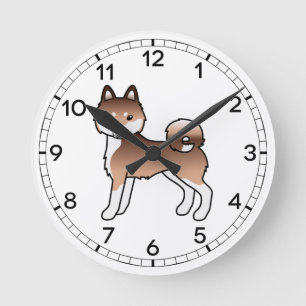 Horloge Ronde Chien de dessin animé Alaskan Klee Kai rouge et bl