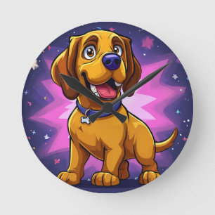 Horloge Ronde Chien de dessin animé joueur avec des couleurs viv