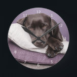 Horloge Ronde Chien de labrador récupérateur de chocolat endormi<br><div class="desc">Magnifique photo d'un chien ramassant labrador chocolat endormi sur l'horloge murale coussin. idée cadeau pour les amoureux de les chiens</div>