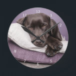 Horloge Ronde Chien de labrador récupérateur de chocolat endormi<br><div class="desc">Magnifique photo d'un chien ramassant labrador chocolat endormi sur l'horloge murale coussin. idée cadeau pour les amoureux de les chiens</div>