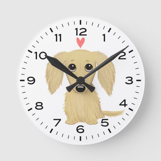 Horloge Ronde Chien de Longhaired Cream with Heart Cute Dog (Recto)