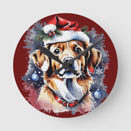 Horloge Ronde Chien de Noël mignon (Recto)