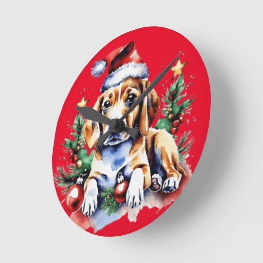 Horloge Ronde Chien de Noël mignon (Angle)