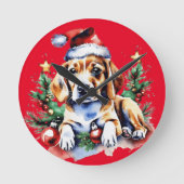 Horloge Ronde Chien de Noël mignon (Recto)