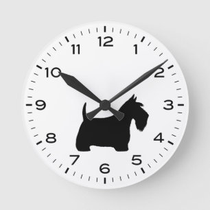 Horloge Ronde Chien écossais Terrier Scottie Silhouette