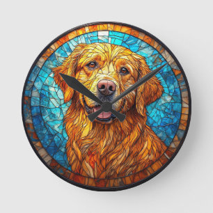 Horloge Ronde Chien en mosaïque colorée