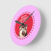 Horloge Ronde Chien Husky Sibérien mignon qui souhaite un joyeux (Angle)