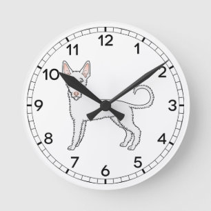 Horloge Ronde Chien ibizain à poil dur blanc, chien de dessin an
