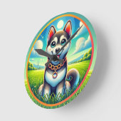 Horloge Ronde Chien mignon avec une expression joyeuse (Angle)