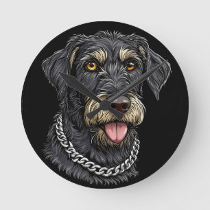 Horloge Ronde Chien Noir Avec Collier À Chaîne