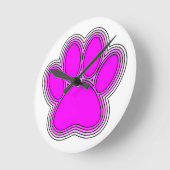 Horloge Ronde Chien Paw En Rose Avec Des Contours (Angle)