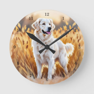 Horloge Ronde Chien Retriever doré blanc