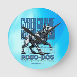 Horloge Ronde Chien Robo – Canin Cybernétique Futuriste