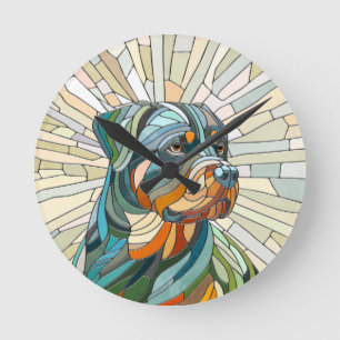 Horloge Ronde Chien Rottweiler - art de la mosaïque
