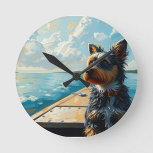 Horloge Ronde Chien sur un bateau