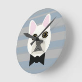 Horloge Ronde Chien-taureau français blanc, Grandes (Angle)