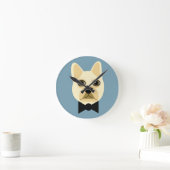 Horloge Ronde Chien-taureaux français avec bleu-bowtie (Maison)