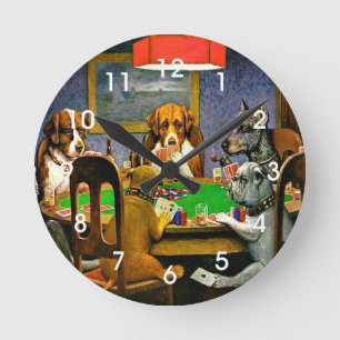 Horloge Ronde Chiens jouant au Poker