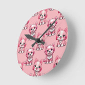 Horloge Ronde Chiens roses mignons (Angle)
